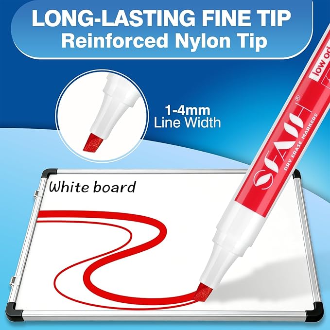 SFAIH Dry Erase Markers Chisel Tip with Magnetic Whiteboard Eraser, 48 Bulk 12 Colors White Board Markers for School Office, Versatile Lines,1s Quickly Dry, Spring Craft Supplies for Teachers