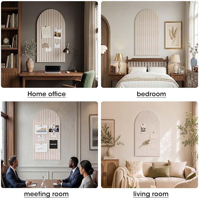 Arched Felt Bulletin Board 47" x 24", High Density Cork Board Alternative for Office & Wall Decor, DIY Corkboards for Wall with 30 Push Pins & 50 Adhesive Tabs, Picture-Board for Home (Beige)