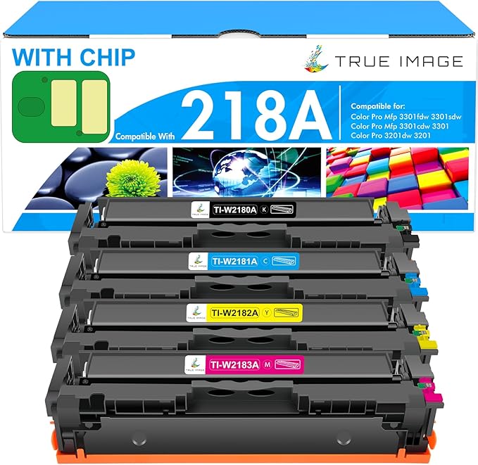 218A Toner Cartridges 4 Pack 218 3201dw 3301fdw 3301 Compatible Replacement for HP 218A 218X Color LaserJet Pro 3301sdw 3201dw MFP 3301cdw Printer Ink Set with Chip High Yield W2180A (B/C/Y/M)