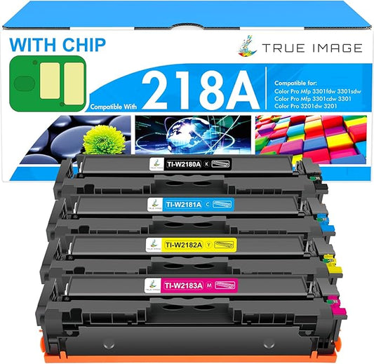 218A Toner Cartridges 4 Pack 218 3201dw 3301fdw 3301 Compatible Replacement for HP 218A 218X Color LaserJet Pro 3301sdw 3201dw MFP 3301cdw Printer Ink Set with Chip High Yield W2180A (B/C/Y/M)