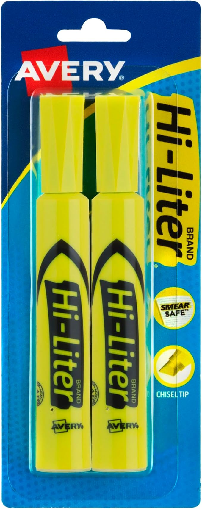 Avery Hi-Liter Desk-Style Highlighters, Smear Safe Ink, Chisel Tip, 2 Yellow Highlighters (24081)