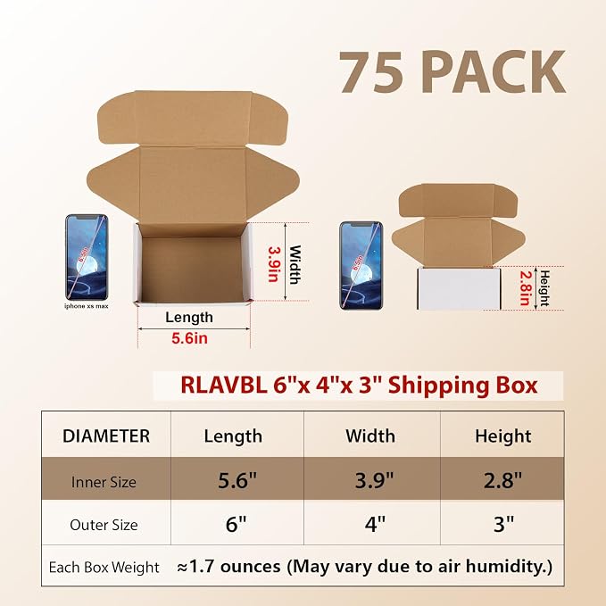 RLAVBL 75 Pack 6x4x3 Small Shipping Boxes, White Corrugated Cardboard Mailer Box for Packing, Mailing, Business