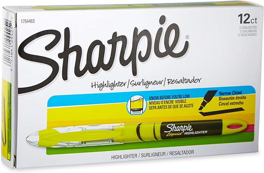 Sharpie Liquid Highlighters, Chisel Tip, Fluorescent Yellow, 12 Count