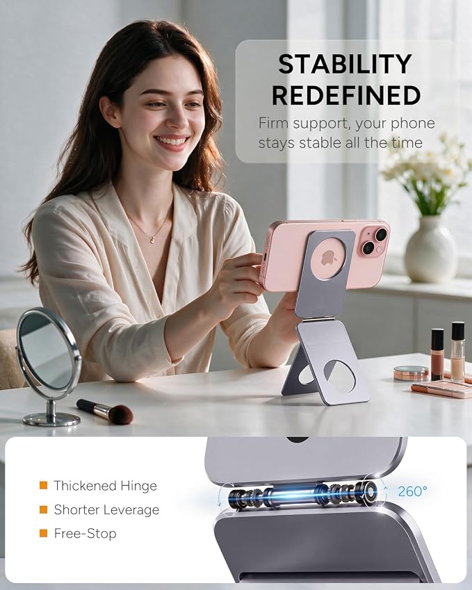 1ST IDEA for Magsafe Tripod, Tripod for iPhone Lightweight Aluminum Alloy & Angle Adjustment & Strong Magnets iPhone Tripod Stand Compatible with 17/16/15/14/13/12 (Included Metal Ring)
