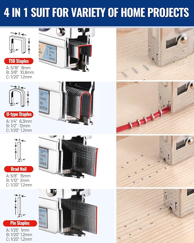 WORKPRO 4-in-1 Staple Gun, Manual Brad Nailer with 2000 Count of Staples | Upholstery Stapler Nail Gun for Fixing Materials, Decoration, Carpentry, Furniture, Doors and Windows