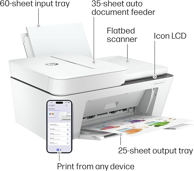 HP DeskJet 4255e Wireless All-in-One Color Inkjet Printer, Scanner, Copier, Best-for-home, 3 month Instant Ink trial included. This printer is only 2.4 ghz capable. AI-enabled (588S6A)