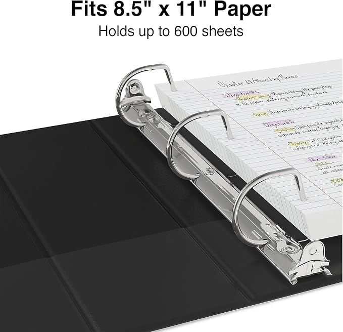 Staples Standard 3-Inch D-Ring View Binder, Black, Holds 600 Sheets | Large-capacity binder for office and school document organization.