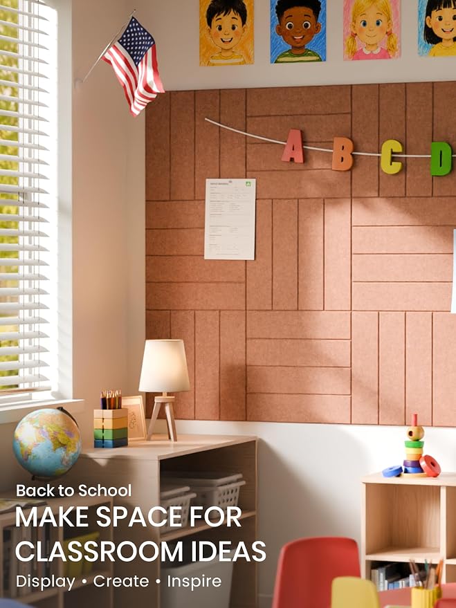 Bumusty 48" x 36" Large Cork Board Alternative, Terracotta | 12-Pack Felt Bulletin Board Tiles, 60 Adhesive Tabs, 30 Pushpins, Home, Office, Classroom, Vision Board