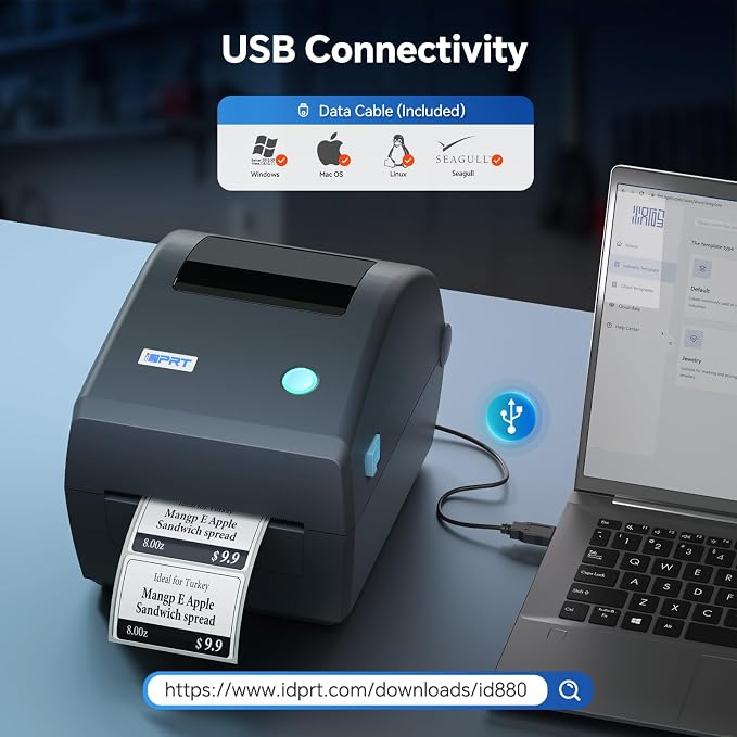 iDPRT iD880 Industrial Thermal Printer Supports 1.18"-4.09" Wide Labels | Label Maker 6IPS, 203 DPI, USB/Ethernet, Major E-Commerce Compatible, for Warehouses & Logistics, Barcode Label & Receipts