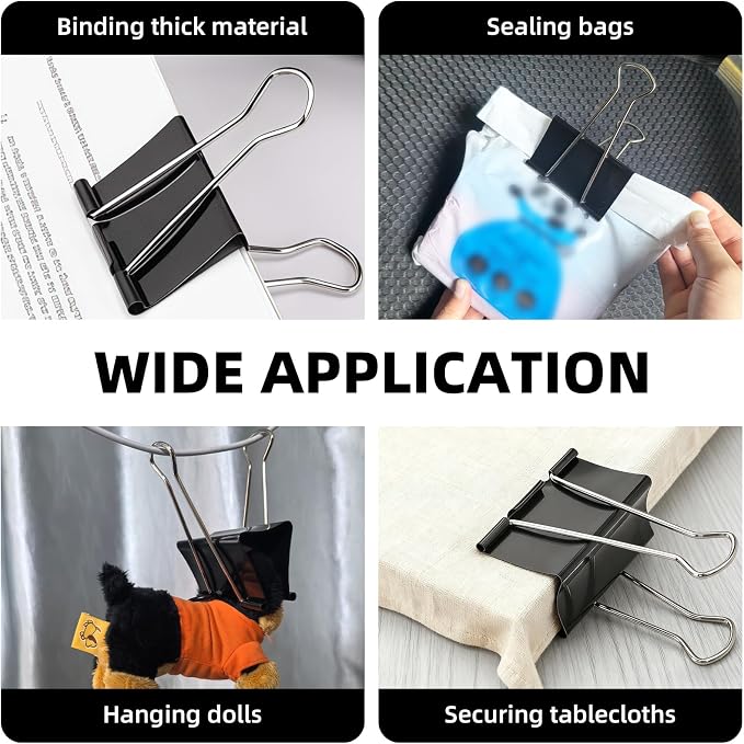 Jumbo Binder Clips 6 Pack, 3 Inch Extra Large Binder Clips Heavy Duty, Big Metal Paper Clamps Black for Thick Documents, Office Supplies, Architects, Legal Files, Chip Bag Sealer, Drawing Board Clip