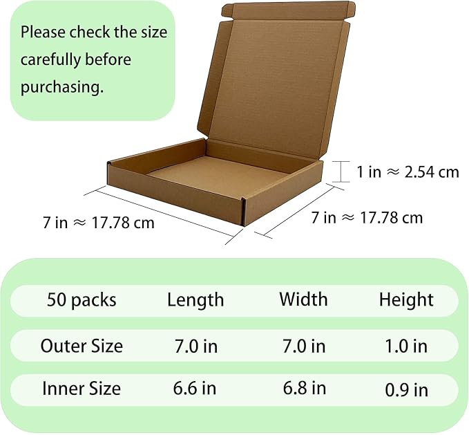 7x7x1 inch Small Shipping Boxes 50 Pack, Brown Kraft Corrugated Cardboard Mailer Boxes Bulk for Packaging Business Mailing Gift，Mini Mailer Boxes for Packaging Supplies