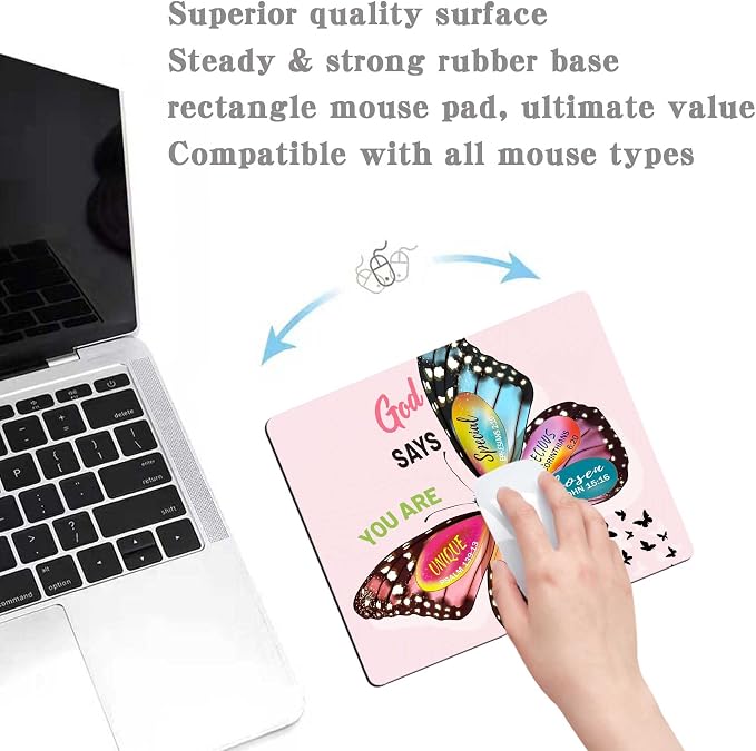 Pink Butterfly DOD Says You are Special Mouse Pad, Cute Mouse Pads Desk Pad for Desk with Non-Slip Rubber Base