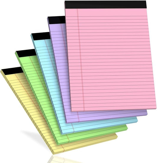 5 pcs Legal Pads 8.5 x 11 Note Pads, Colored Legal Notepads 8.5 x 11, Notebook Wide Ruled Paper, Micro Perforated Writing Pads, Lined Paper Pads, Pad of Paper for Office Home School, 30 Sheets/Pack