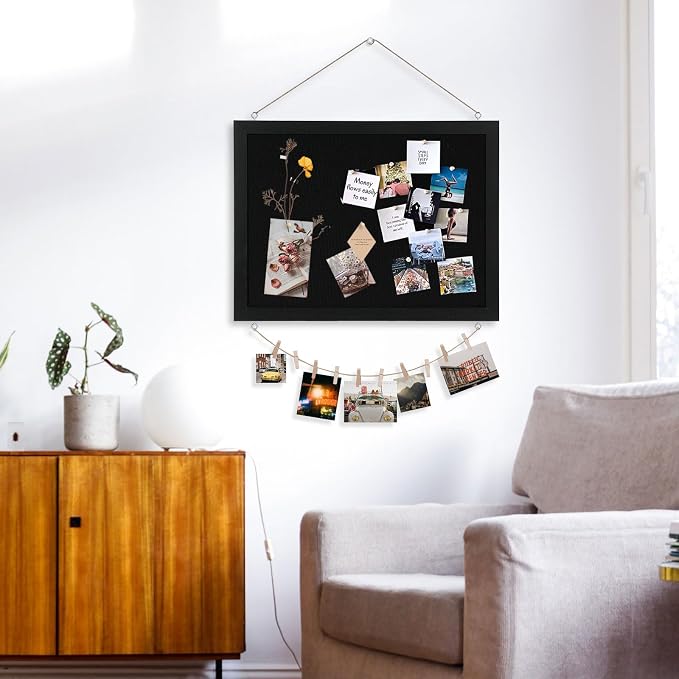 DOLLAR BOSS Double-Sided Bulletin Boards with Linen, 16"x12" Black Cork Board