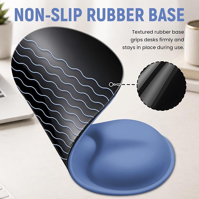 Ergonomic Mouse Pad with Wrist Rest, Gel Wrist Support, Blue Cat | 10.2 x 7.6 in Mouse Pad with Smooth Fabric Surface and Non-Slip Rubber Base for Office, Home, Study, and Gaming