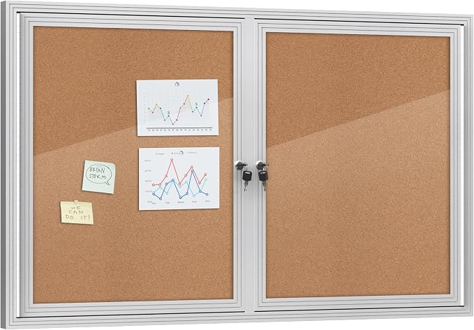 Mifuro 48"x30" Enclosed Bulletin Board, Outdoor Lockable Weather-Resistant Aluminum Cork Noticeboard for School & Office, Silver Frame w/Cork