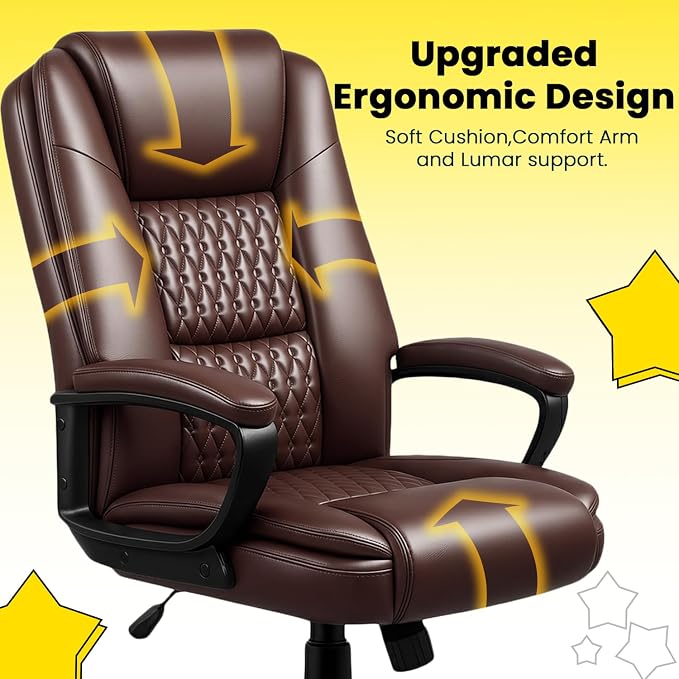 Leather Office Desk Chair,Ergonomic Office Chair with Lumbar Support,Computer Chair,Executive Leather Chair with Padded Flip-up Arm,Adjustable Armrests, Black,275LBS