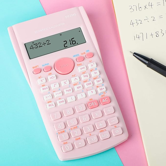 Scientific Calculator, 2 Line Cute Scientific Math Calculator Function Calculator for Students Algebra Geometry Basic Caculator for Middle and High School Students College School Supplies (Pink)