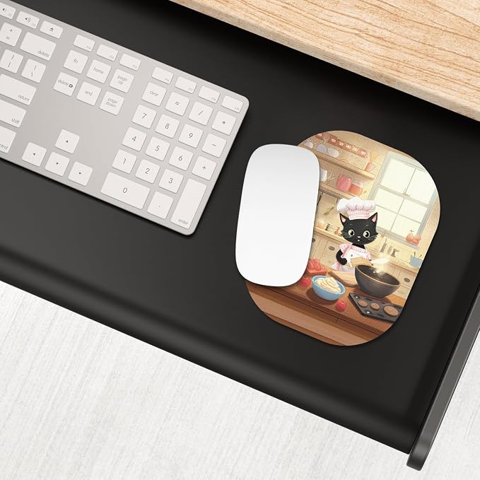 Small Mouse Pad, 6 x 7 Inch, Oval Mini Mouse Pad with Non-Slip Rubber Base for Laptop Wireless Mouse Keyboard Tray Mousepad, Cooking Cat