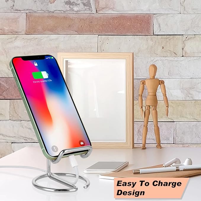 ROPOSY Cell Phone Stand for Desk, Silver Cell Phone Holder Desk Accessories