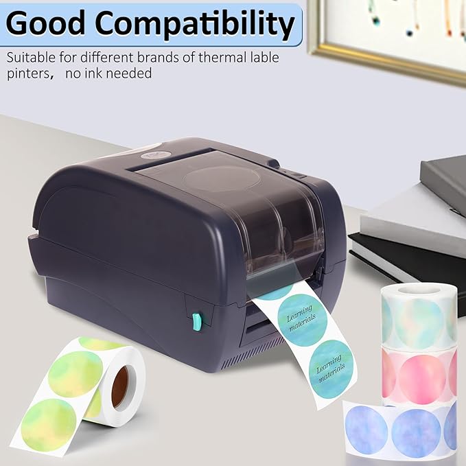 2500 Pcs 2 Inch Circle Thermal Sticker Labels Self Adhesive Round Direct Thermal Labels Multipurpose Printer Stickers for DIY Logo Design, Qr Code, Name Tag (Nebula Gradient Color)