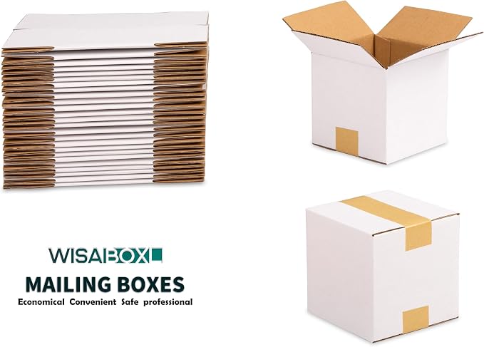 5x5x5 inch Shipping Box for Coffee Mug, Candle, Craft, 30 Pack | White 5 x 5 Small Cardboard Box for Business Mailing, Packing, Moving, Storage, with Fragile Stickers