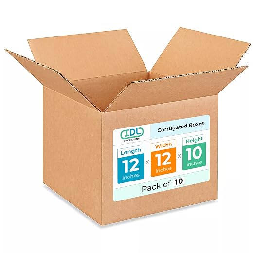 Medium Moving & Shipping Boxes 12x12x10 inches (10-Pack) - Extra Strength 200 lb vs Regular - Corrugated Boxes for Packaging - Corrugated Packaging Box - Medium Cardboard Box by IDL Packaging | Extra Strength 200 lb vs Regular - Corrugated Boxes for Pa...