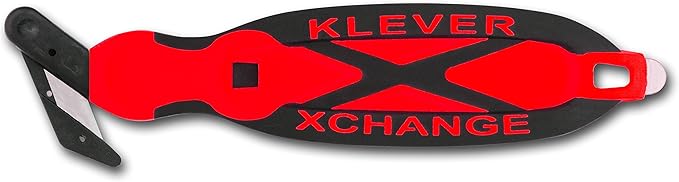 Klever XCHANGE, Box Cutter, Safety Cutter, Utility Knife, SAFETY Knife, Replaceable Head Perfect For Cutting Double Wall Cardboard or Other Thick Material (Red)