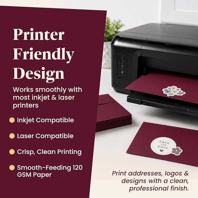110 5x7 Burgundy Invitation Envelopes - for 5x7 Cards - A7 - (5 ¼ x 7 ¼ inches) - Perfect for Weddings, Graduation, Baby Shower - 120 GSM - Peel, Press & Self Seal - Square Flap