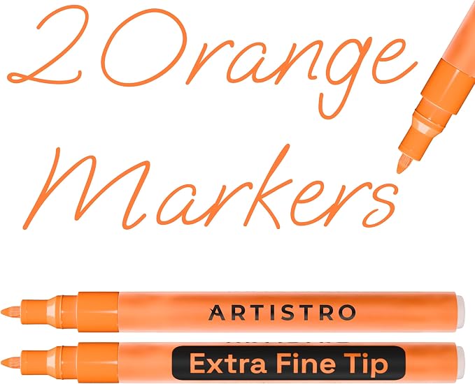 ARTISTRO Orange Acrylic Paint Markers - 0.7mm Extra Fine-Tip - Set of 2 | Paint Pens, Perfect for Crafting, Art Projects, & More