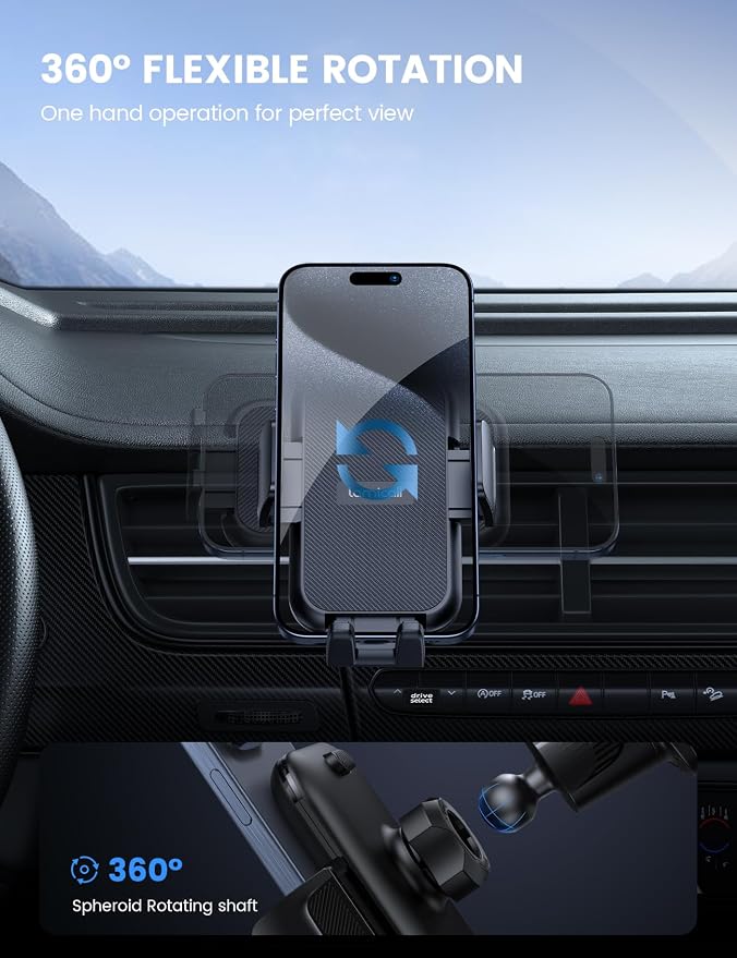 Lamicall 2026 Wider Clamp & Metal Hook Car Phone Holder Vent Accessories | Thick Cases Friendly Phone Holders for Your Car Mount Hands Free for Women Men Gift for iPhone 17 16 15 14 Pro Max Dark Grey