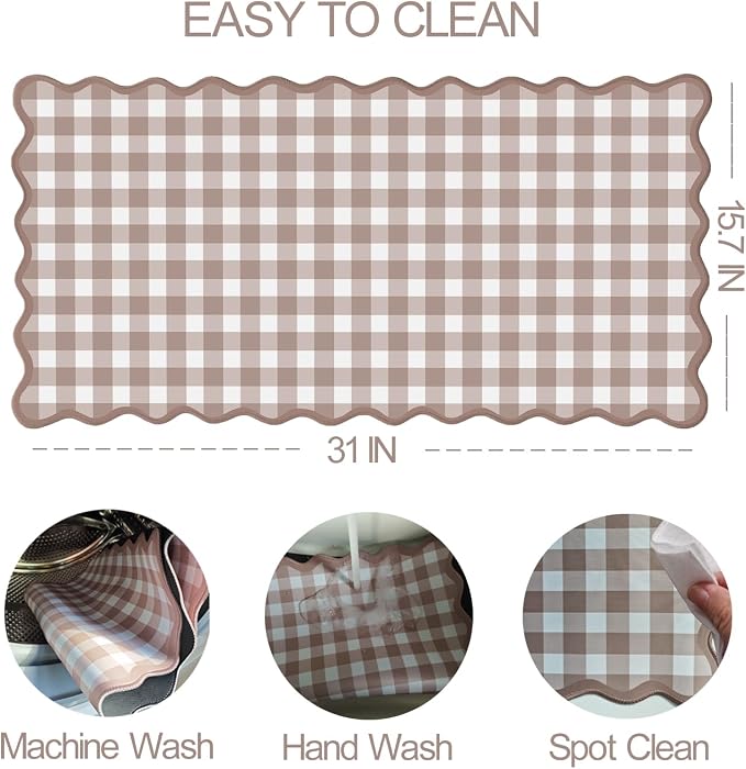 Scalloped‌ Checkered Desk Mat Cute Brown Gingham XXL Large Gaming Mouse Pad Farmhouse Cottagecore ‌Vintage‌ Keyboard Computer Mat Pad for Desktop Aesthetic Cozy Office Desk Decor