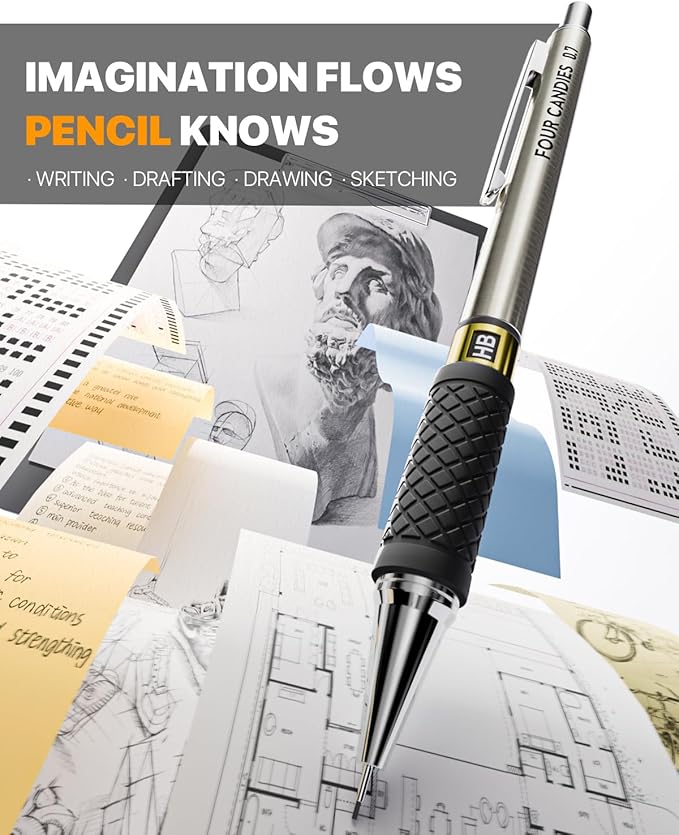 3PCS Metal Mechanical Pencil Set with 0.9mm Bold Point, 360 Leads, 12 Erasers, Art Mechanical Pencils Pack with Storage Case for School Writing, Sketching, Drawing & Professional Drafting