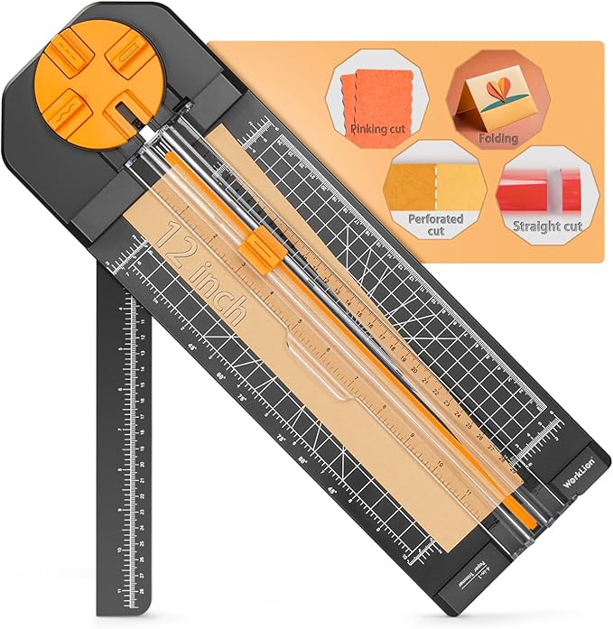 Worklion Scrapbooking Cutting Tool: Paper Cutter 4 in 1 for Craft Edges, Straight,Perforator,Scorer and Wavy on Paper,Cardstock,Ticket,Photo,Coupon,Vinyl,Letter,Postcard,12 inch Cutting Length,Black