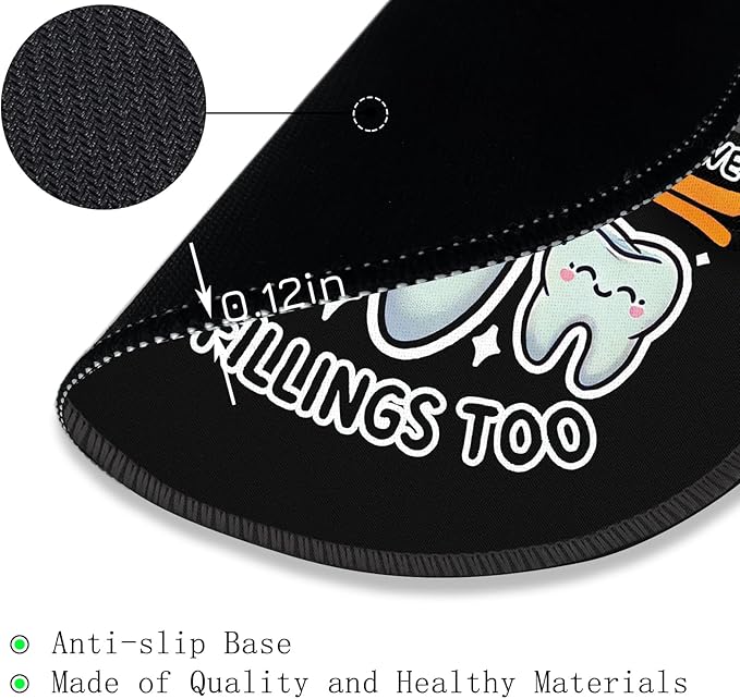 Gctriki Dental Tooth Round Mouse Pad with Stitched Edge Non-Slip Rubber Base, Black Mouse Pad for Gaming Laptop Computer, Cute Home Office Desk Accessories Decor, Be Kind I Have Fillings Too