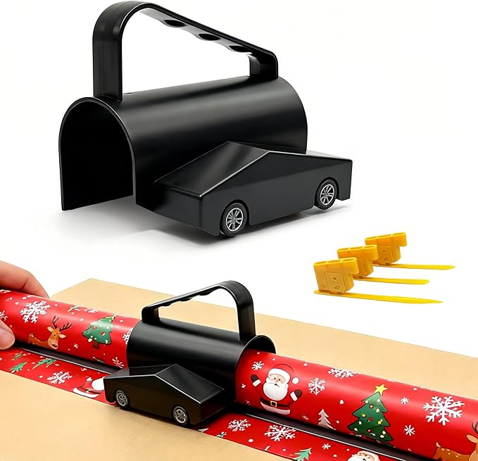 Wrapping Paper Cutter, Paper Cutter Slider Fit for Any Diameter Paper Roll, 3 Replaceable Blade for Smooth Straight Cuts, Gift Wrap Cutter with Handle, Easy Paper Cutting Tool for Holidays Birthday