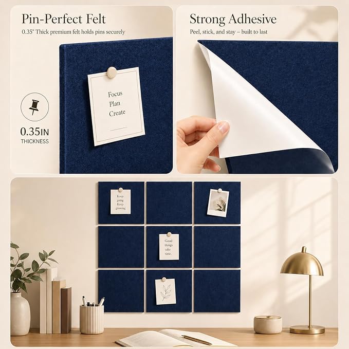 Felt Bulletin Board Tiles, Large Cork Board Alternative,24 x 36 in | 0.35 in modular felt wall tiles for notes, photos, schedules, reminders in offices, classrooms, home and office workspaces