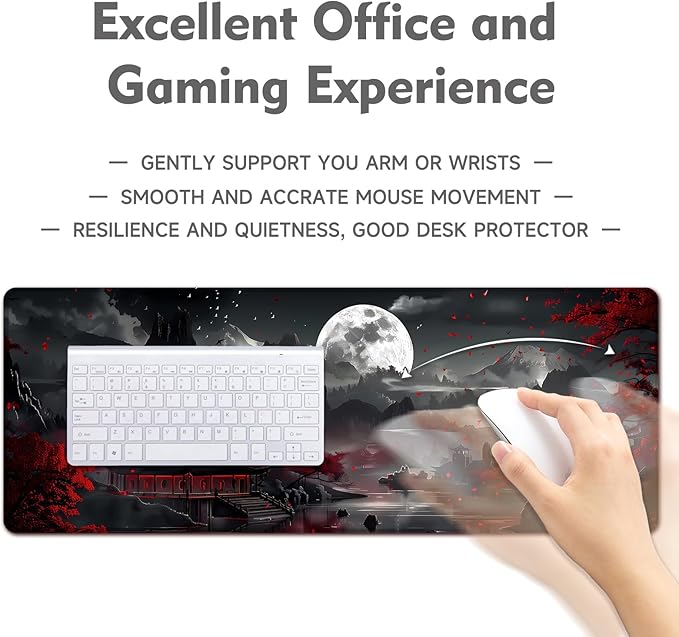 Japanese Desk Mat Mouse Pad Dark Moon Gaming Desk Pad XL Large Mouse Mat Office Decor Accessories (Mountain Moon)