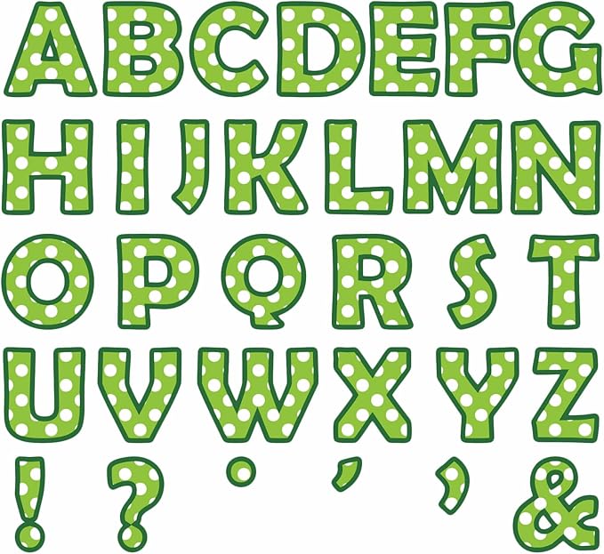 Qyeahkj 150 PCS Large 7" Font Bulletin Board Letters Punctuation Cutouts Combo Green Letters with White Polka Dots Border Decor for Classroom Alphabet Poster Wall Bulletin Board Display Home School