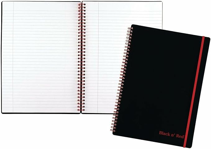 Black n' Red Notebook, Business Journal, 11-3/4" x 8-1/4", 70 Sheets, Ruled, Optik Paper, Scribzee App, Flexible Poly Cover, Wirebound, Black (E67008)