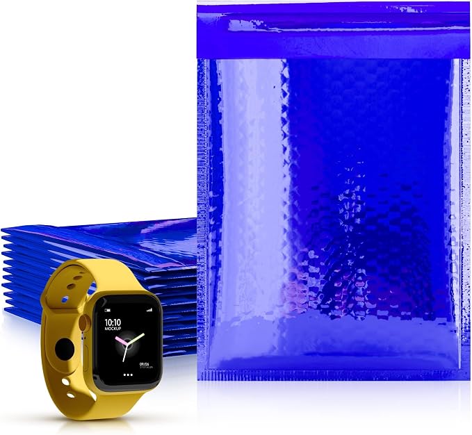 Glamour Metallic Bubble Mailers 8.5 x 11 Inches Blue, 100 Pack Padded Envelopes for Shipping, Mailing, Packaging Protection
