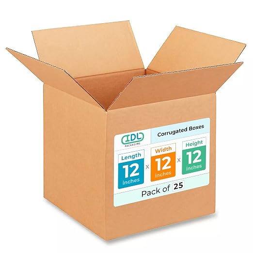 Medium Shipping & Moving Boxes 12"L x 12"W x 12"H (25-Pack) - Extra Strength 200 lb vs Regular - Corrugated Cardboard Boxes for USPS/UPS/FEDEX - Box for Shipping - Box to Pack by IDL Packaging | Extra Strength 200 lb vs Regular - Corrugated Cardboard B...