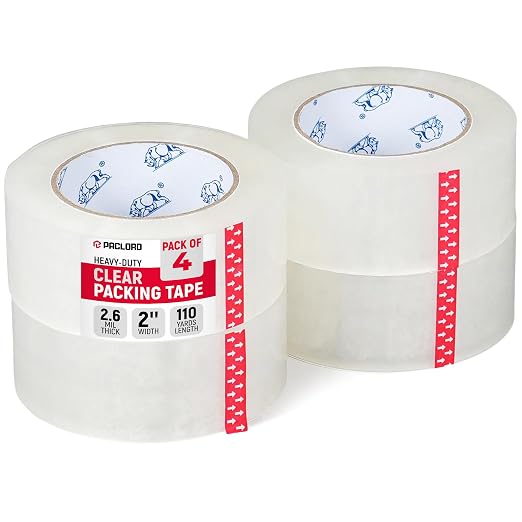 2" x 110 Yards Clear Packing Tape, Pack of 4 - Heavy-Duty 2.6 Mil Thick Carton Sealing Tape with Industrial Strength Adhesion for Packaging, Moving, or Shipping Boxes | Heavy-Duty 2.6 Mil Thick Carton Sealing Tape with Industrial Strength Adhesion for ...