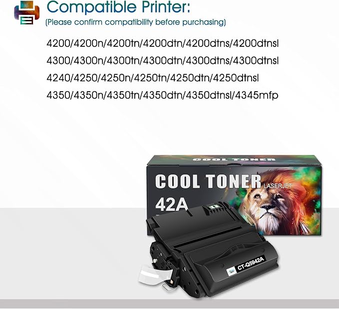 Q5942A 42A Black Toner Cartridge 1-Pack for HP 42X Q5942X Q1338A Q1338X | Compatible for HP 38A 38X Q1338A LaserJet 4250 4200 4350 4300 4250N 4240 4350N 4250TN 4250DTN 4350DTN 4350TN Printer Ink