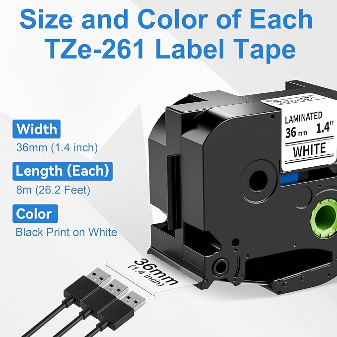 36mm Label Tape TZe-261 Replacement for Brother P Touch TZe TZ Tape 1.4'' (Pack of 2)