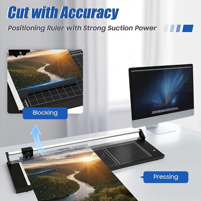 36 Inch Precision Rotary Paper Cutter, Desktop Office Paper Trimmer, Manual Straight Paper Trimmer with Roller Cutter Head and Round Blade for Photos, Cards, Decals