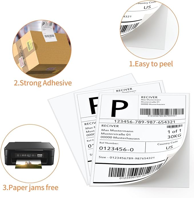 Full Sheet Labels, 8.5" x 11" - 100 Sheets Full Page Labels Printable White Sticker Paper for Laser/Inkjet Printers - Matte, Letter Size