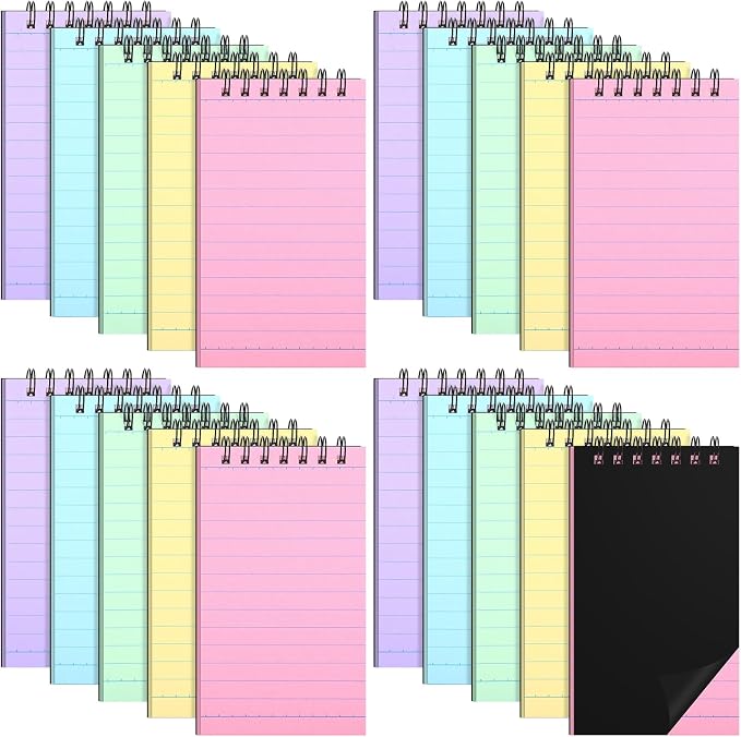 Tenceur 30 Pcs Pocket Notebook Small 3x5 Inch Black Cover 5 Color Pages Top Spiral Notepads Bound Notebook with Lined 120 Pages Mini Memo Pads for Office College Nurse Essentials Back to School Gift