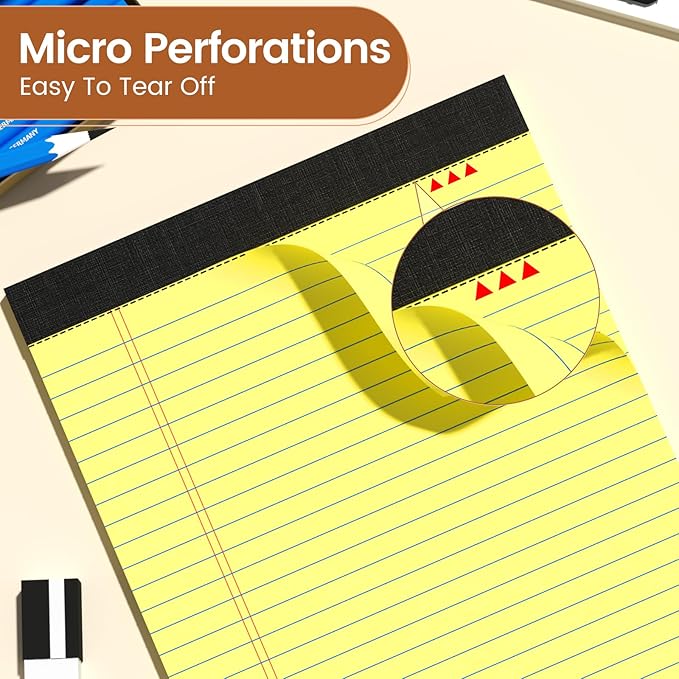 Legal Pads 8.5 X11.75, Narrow Ruled Notepads, 2 Pack, 30 Sheet/Pad, Yellow Legal Pads, Tear Off Notepad, Perforated Writing Pad, Notebook Paper College Ruled, Notepads for Office Home School, Notepad