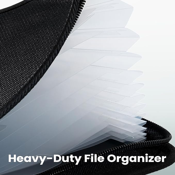 Sooez Heavy Duty Accordion File Organizer with Hidden Handle, Portable 12 Pockets Expanding File Folders, Cloth Monthly Bills Receipt Organizer for Letter/A4, School Classroom Home & Office Supplies | 12 Pockets, Expanding Important Document Folder, Cl...